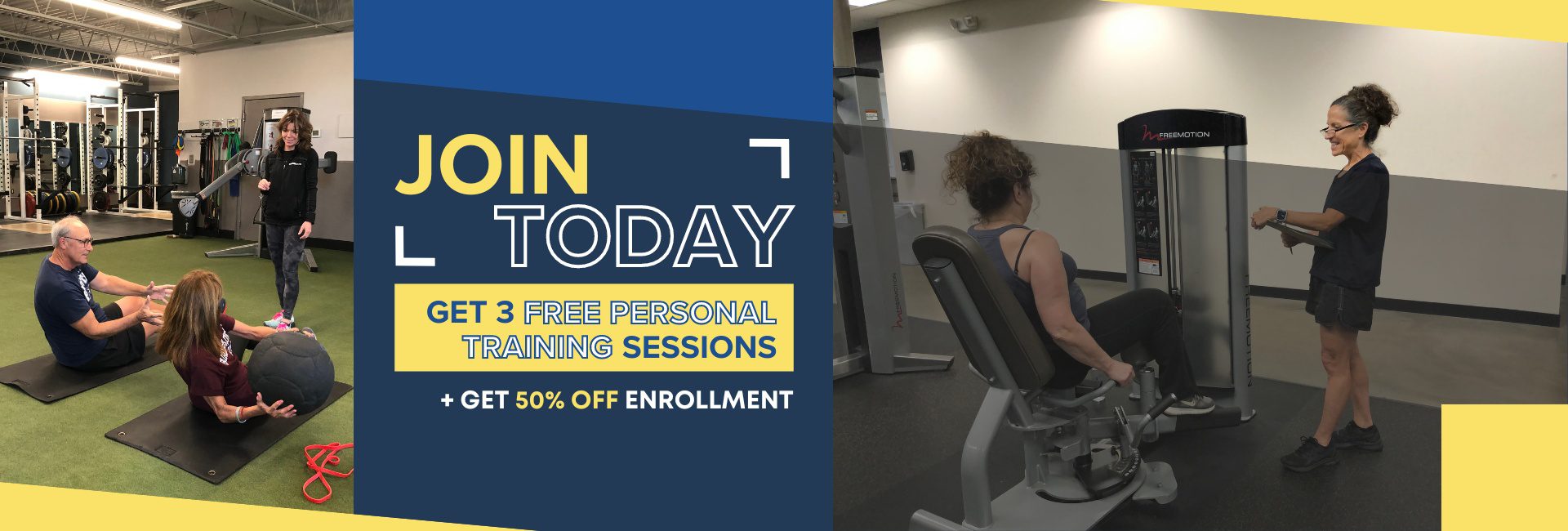 offer join for 50% off enrollment and 3 free personal training sessions